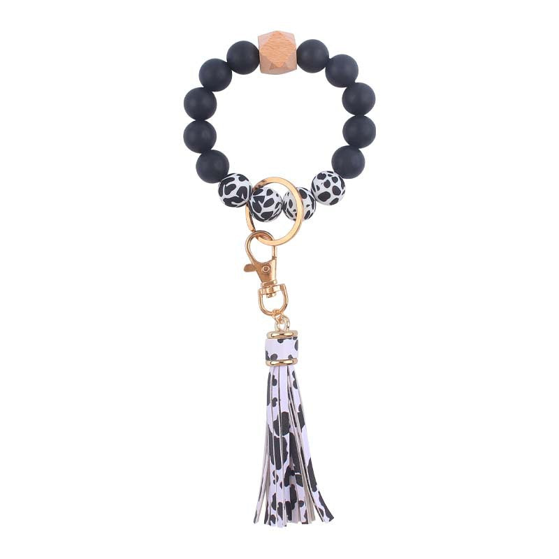 Wholesale  leather PU tassel silicone bracelet wrist keychain