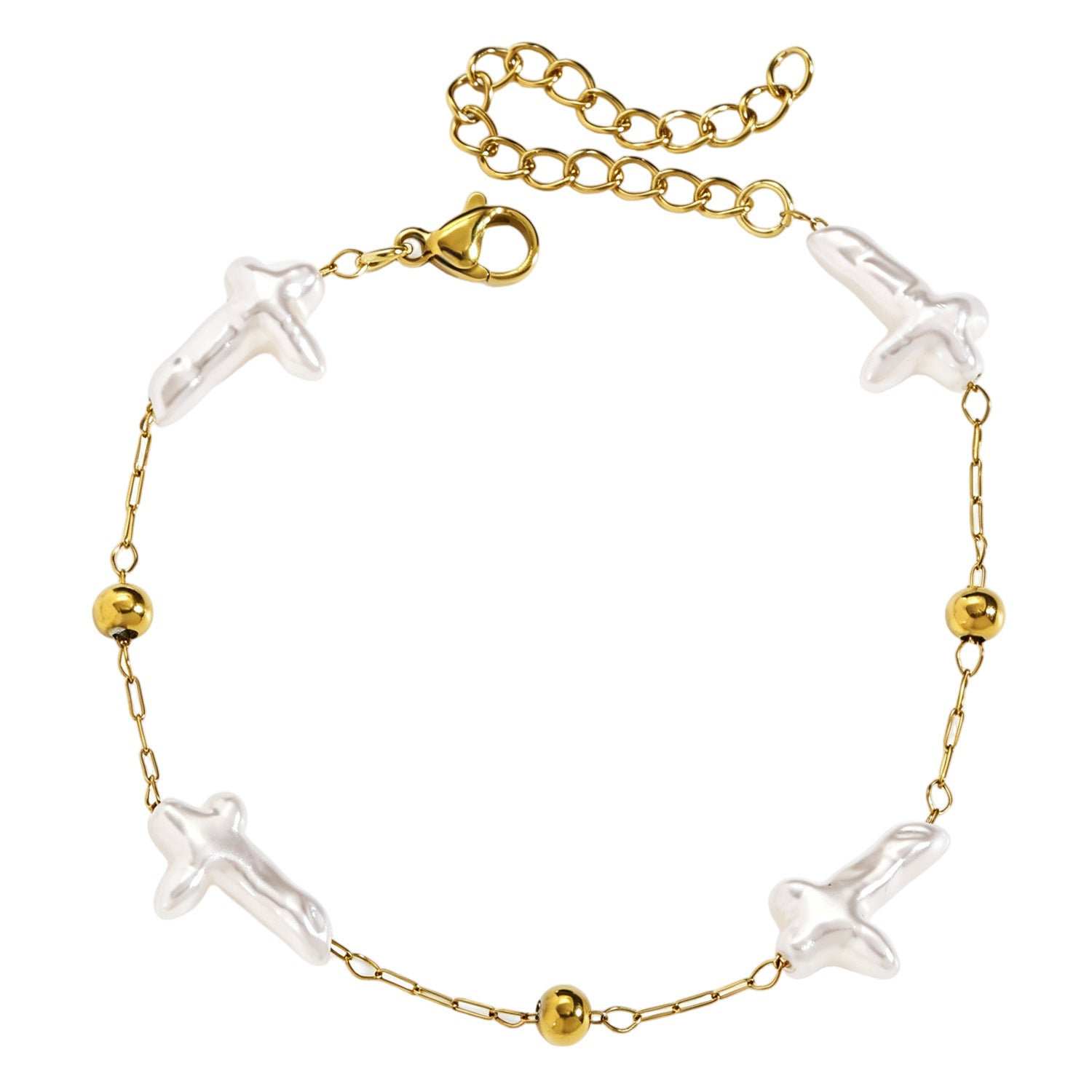 Wholesale Trendy Cloud Moon Cross Star Pearl Layered Bracelet Stainless Steel Fashion Accessory For Women Gift Boutique Resale