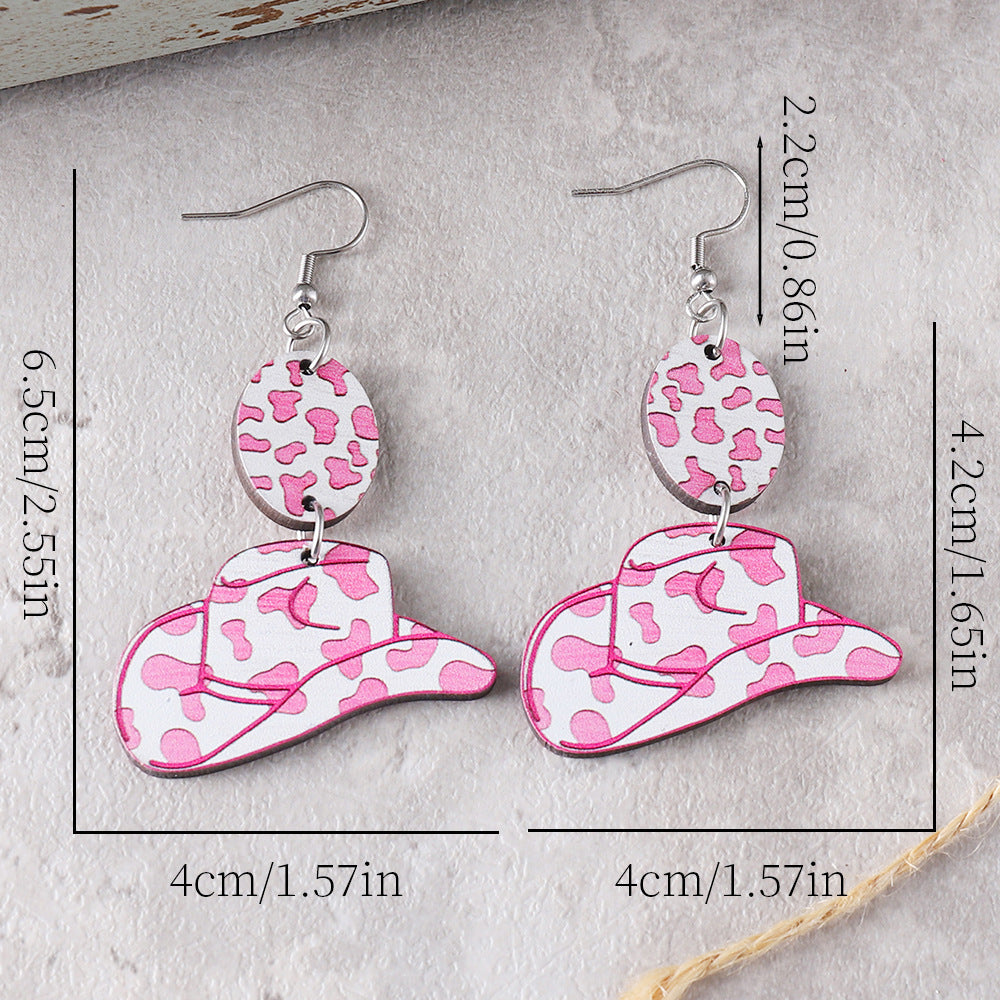 Western style pink leopard print zebra wooden double-sided earrings