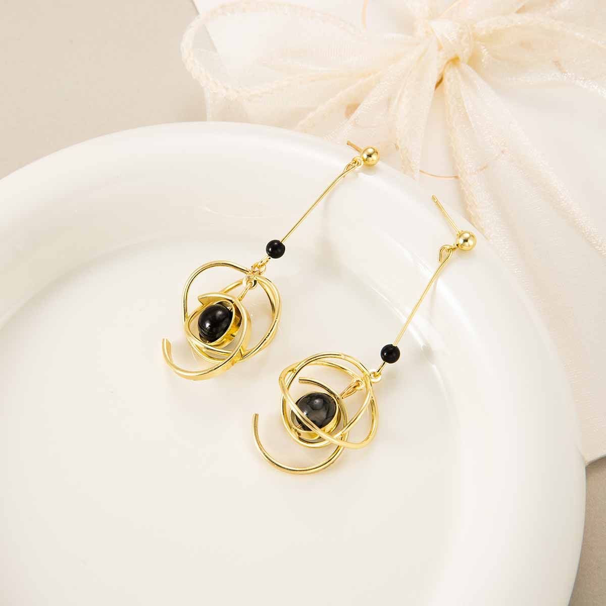 Wholesale European American Style Black Round Irregular Stud Earrings Trendy Fashion Accessory for Women