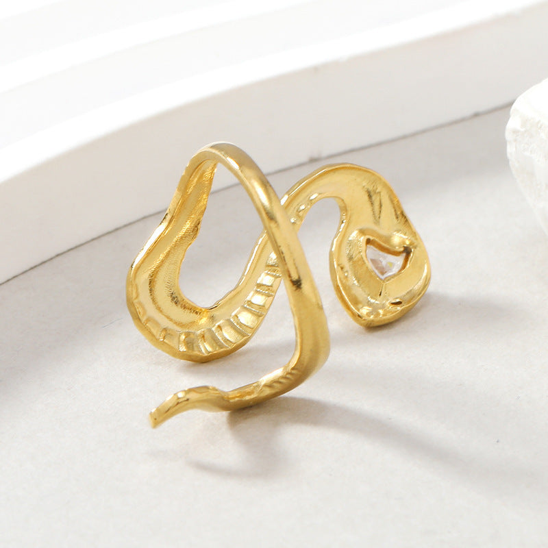 Wholesale Stainless Steel Snake-shaped Diamond-plated 18k Gold Rings ACC-RS-WangG003