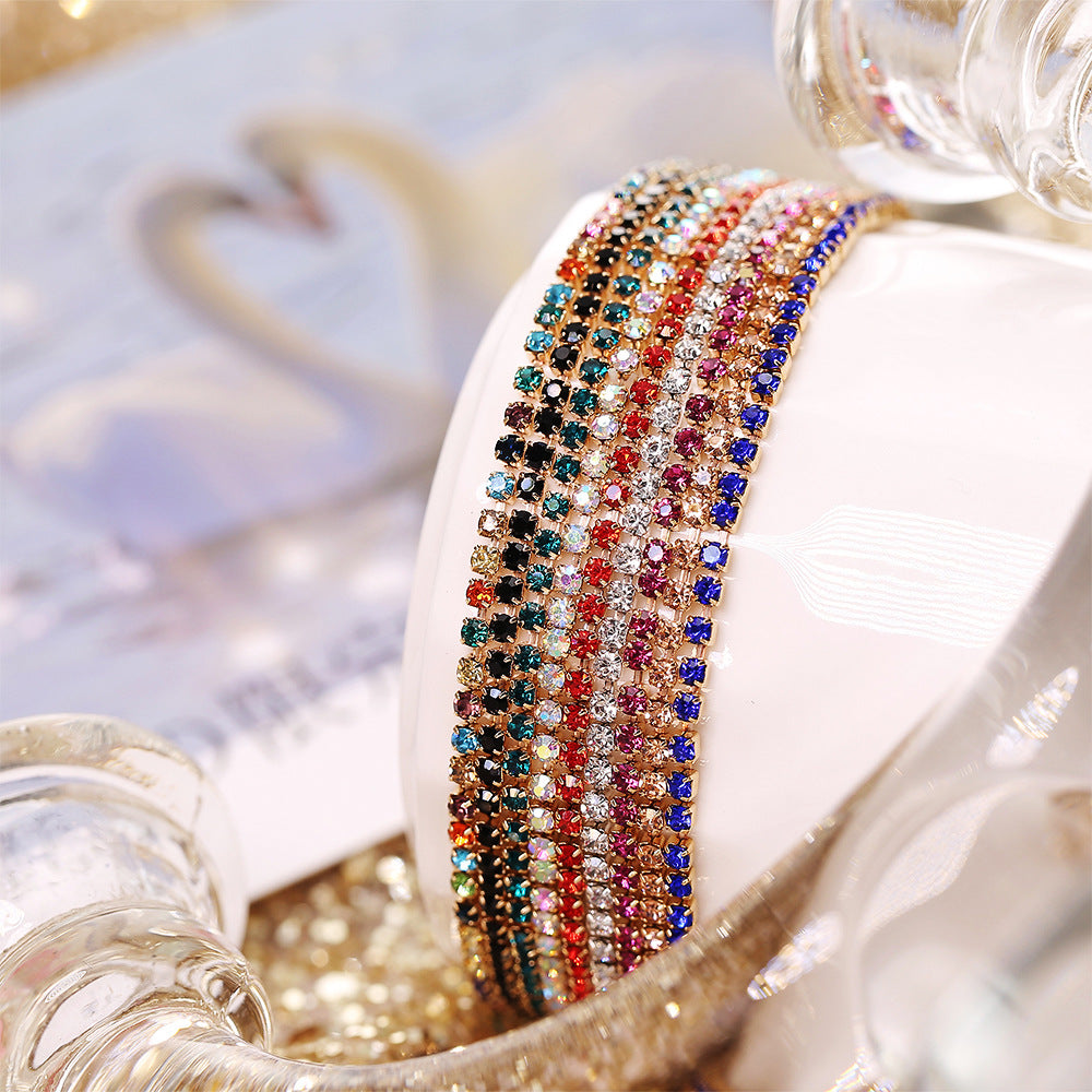 Wholesale Inlaid Colorful Diamond Bracelet Multi-color Rhinestone Elastic Bracelet for Women Layered Bracelet Set ACC-BT-HZS004