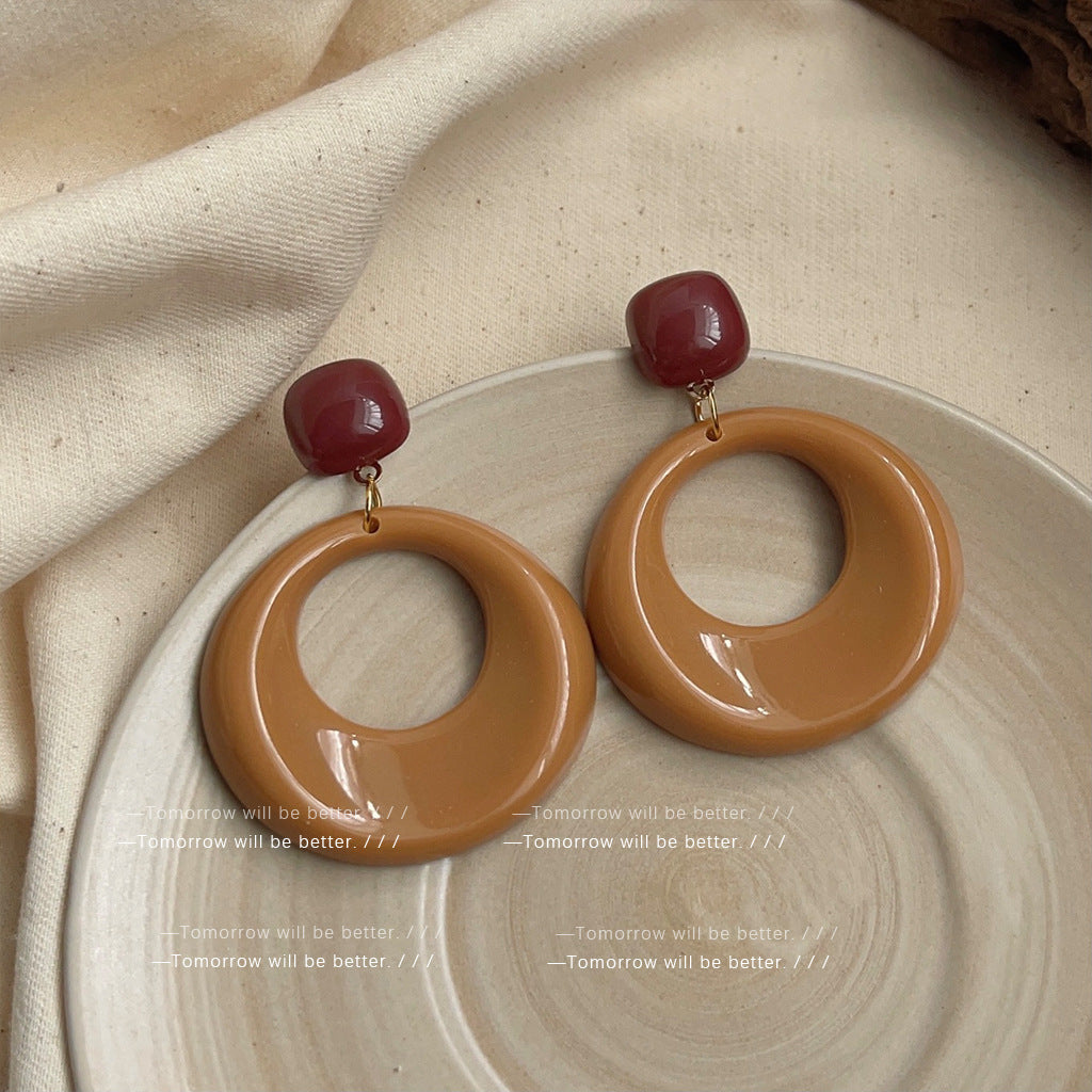 Wholesale Retro Coffee Color Earrings Geometric Blooming Acrylic Earrings ACC-ES-Eryu006
