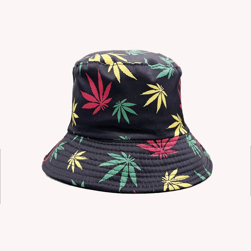 Wholesale Palm Tree Print Reversible Bucket Hat Breathable Autumn Hand-Painted Sun Hat Fashion Accessory