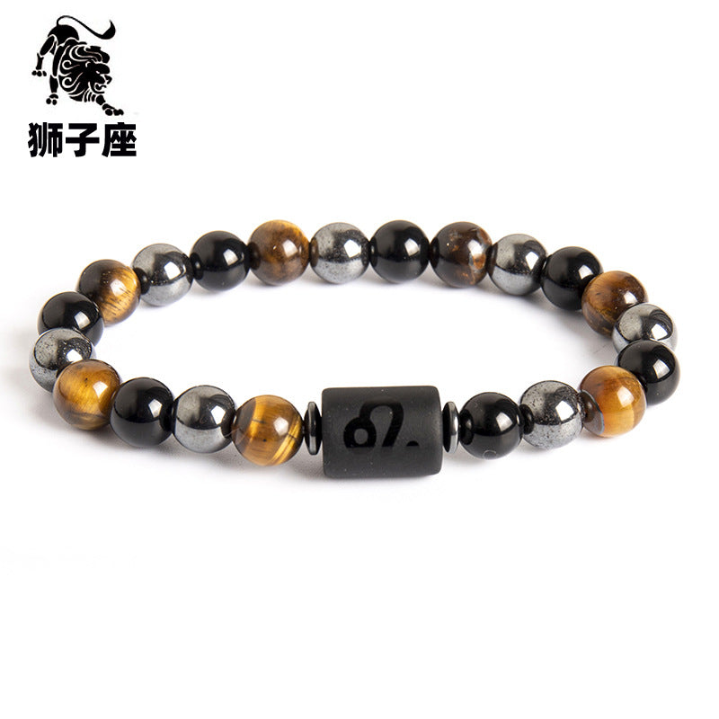 Wholesale Twelve Constellations Natural Tiger Eye Stone Men's Beaded Bracelet ACC-BT-Xinc003