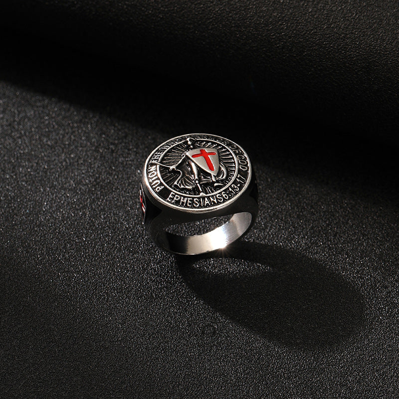 Wholesale  Retro Templar Shield Cross Titanium Steel Ring