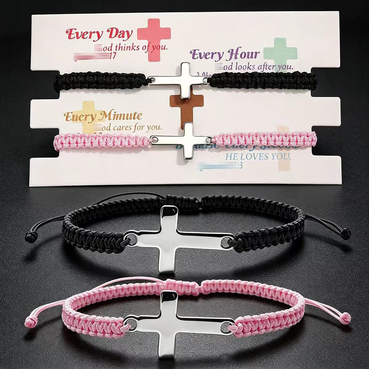 Wholesale Stainless Steel Cross Woven Rope Bracelet Black Red Unisex Couple Gift Chic Fashion Accessory For Resale