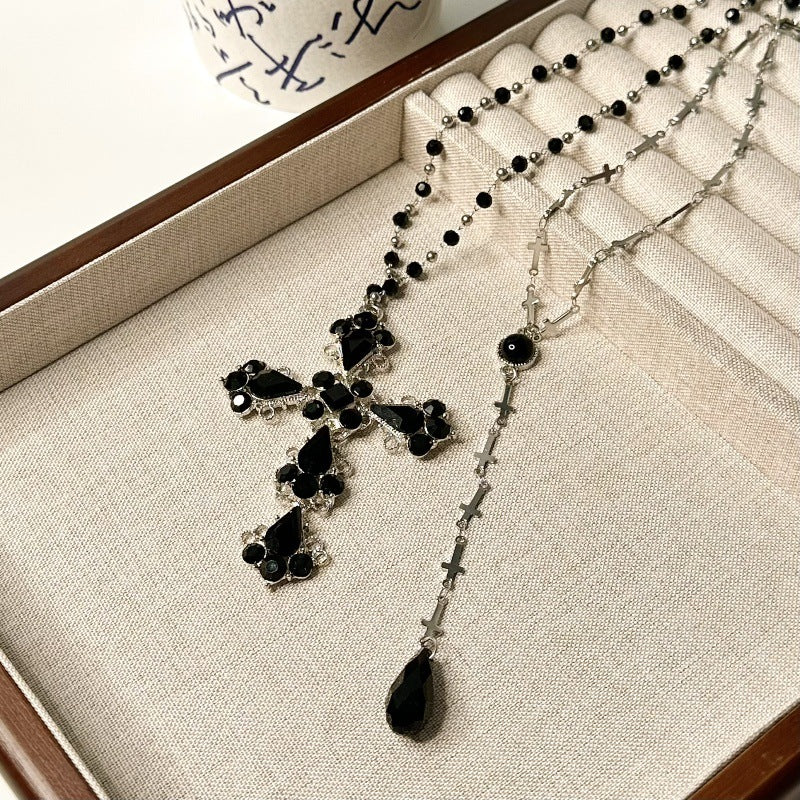 Wholesale Gothic Punk Style Double Layer Cross Necklace