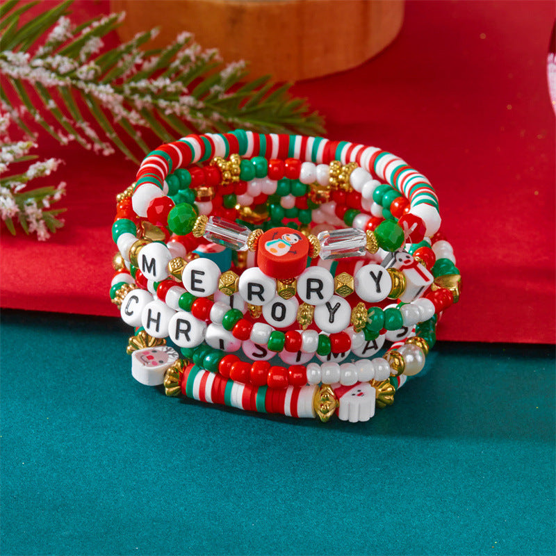 Wholesale Christmas soft ceramic multi-layer cartoon  bell bracelet