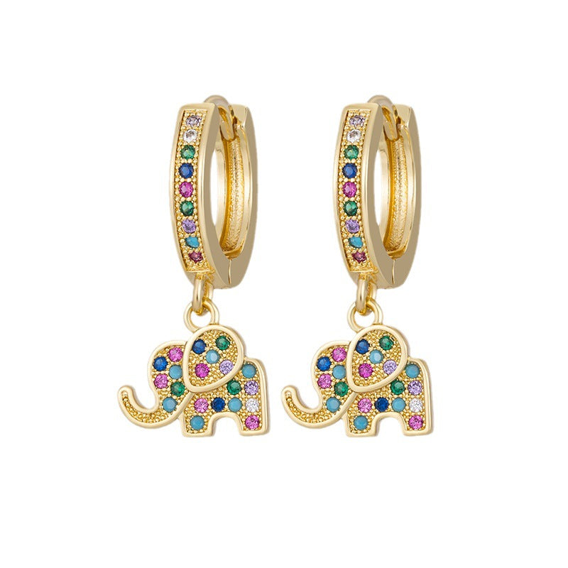 Wholesale Color Diamond Zircon Elephant Copper Plated Earrings ACC-ES-AYE003
