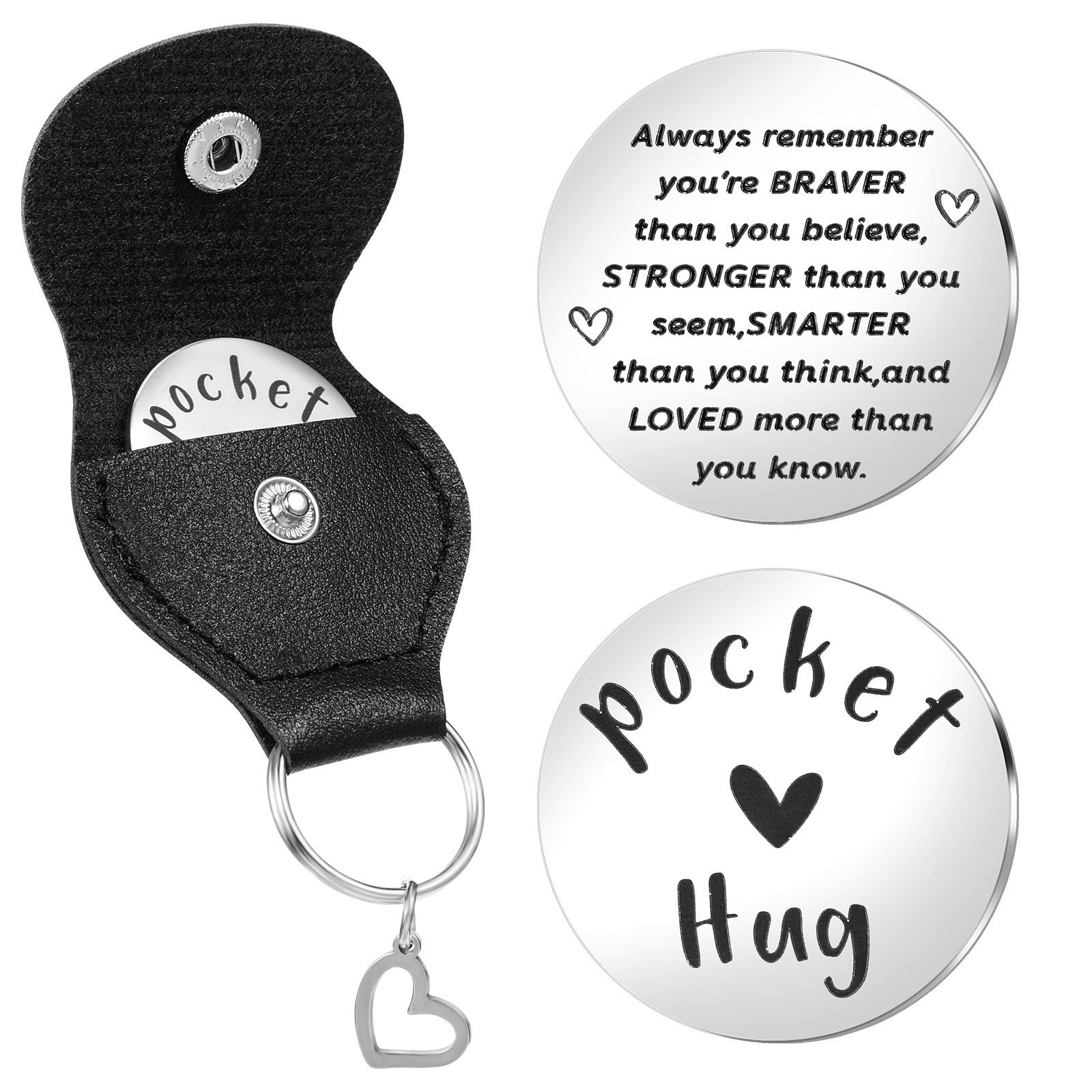 Wholesale Cute Titanium Steel Wedding Lucky Charm Coin Keychain Gift With Leather Bag For Boutique Resale