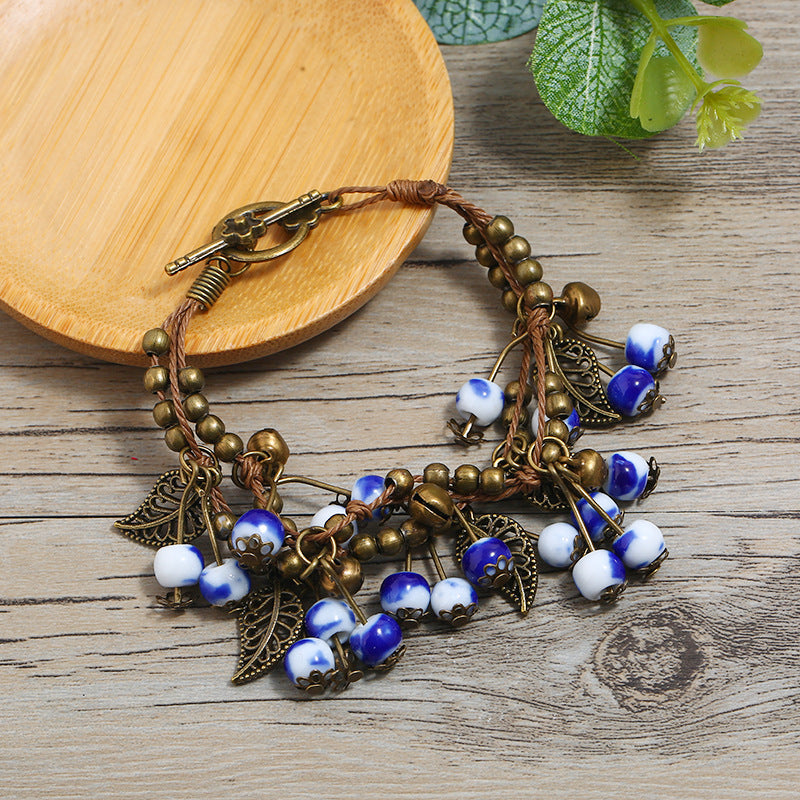 Wholesale Retro Forest Style Cherry Bracelet Ethnic Style Tassel Ceramic Bracelet Vintage ACC-BT-Luox003