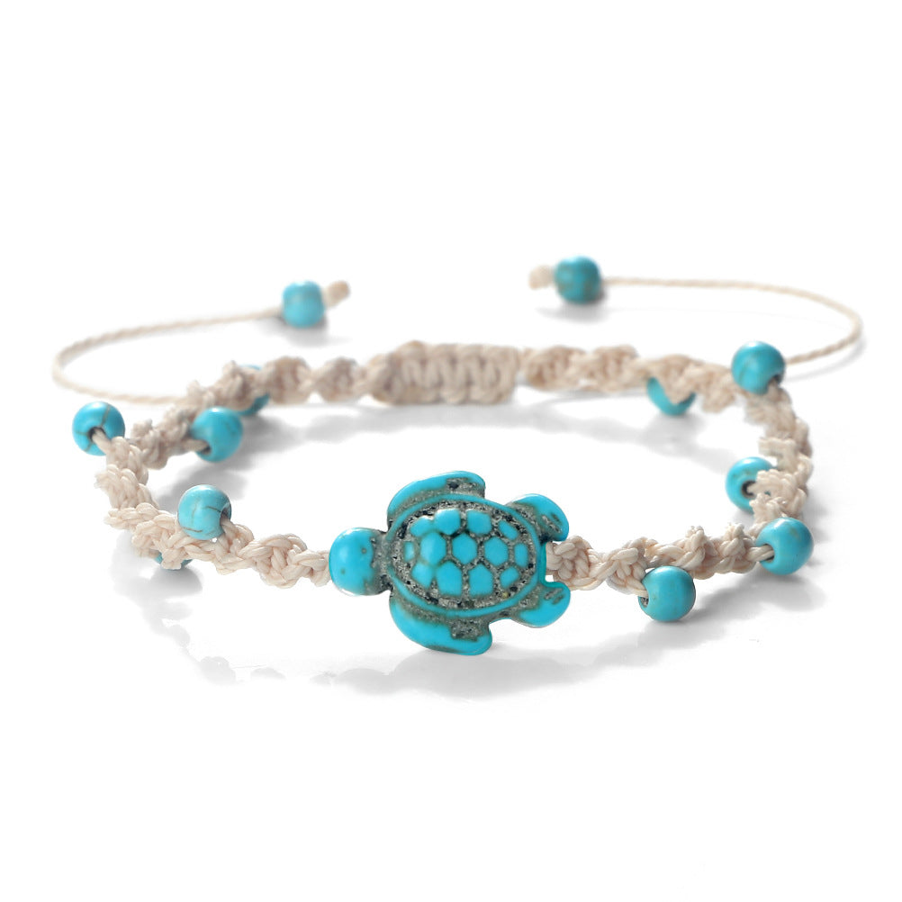 Wholesale Bohemian Ocean Design Turquoise Turtle Woven Bracelet - Adjustable Unisex Fashion Accessory Gift