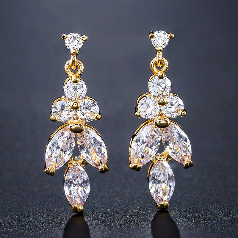 Wholesale leaf zircon light luxury earrings