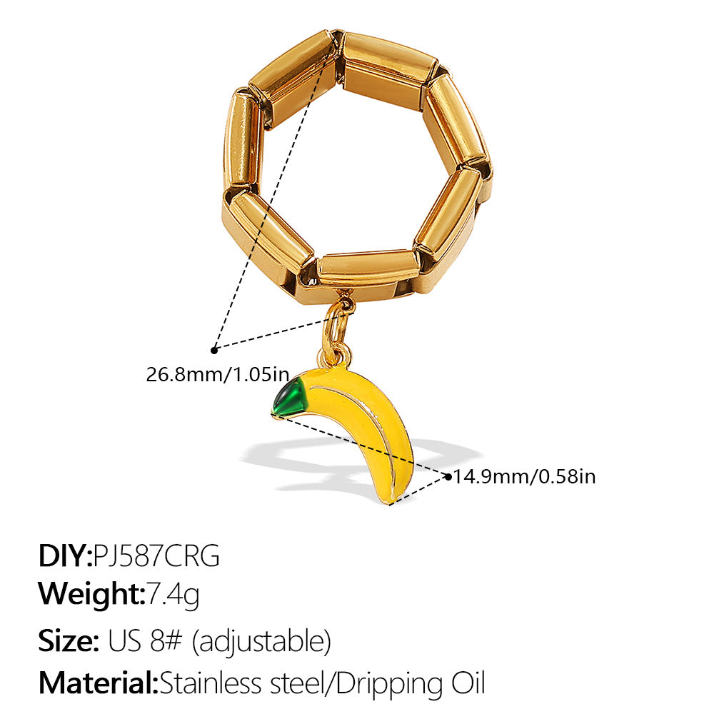 Wholesale DIY Pendant Ring Stainless Steel Plated with 18K Gold Exaggerated Multi-Element Pendant Ring for Women