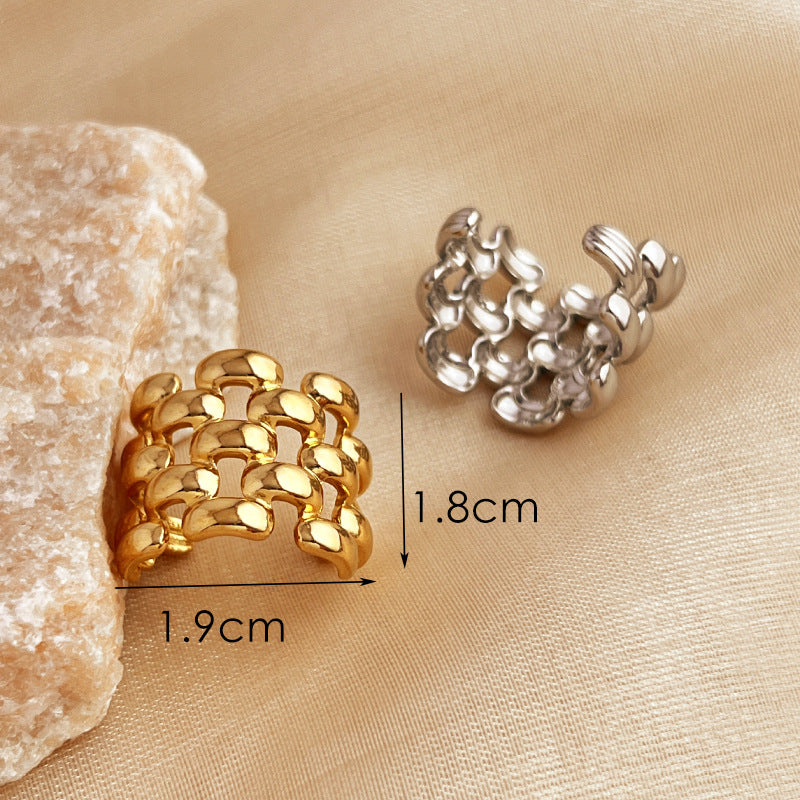 Wholesale  18k gold stainless steel titanium steel ring French fishtail stripe rhombus pattern open finger ring women