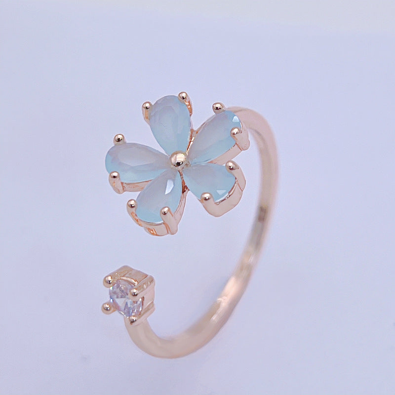 Wholesale Drip-shaped Colorful Zircon Open Heart Flower Rings ACC-RS-YXY021