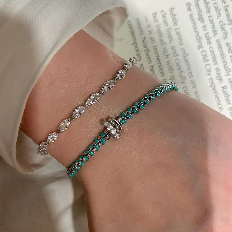 Wholesale Blue Rope Braided Grapevine Bracelet For Women Silver Tone Brass Fashion Jewelry Gift