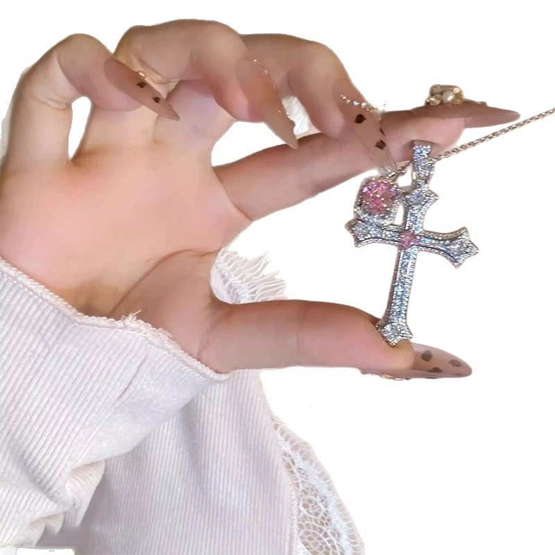 Wholesale  Minimalist Pearl Tassel Cross Necklace