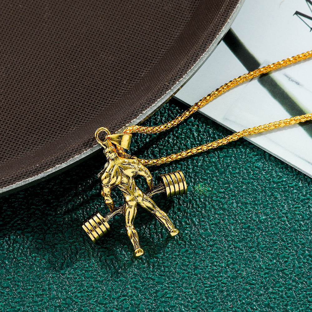 Wholesale Fitness  Barbell Weightlifting Muscle  Gold Plated Pendant Necklace