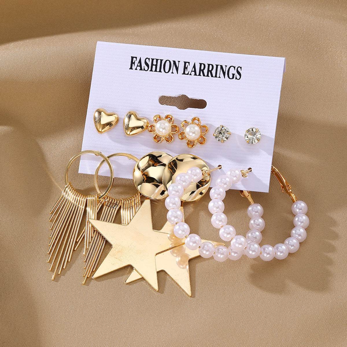 Wholesale Metal colorful geometric round retro earrings six-piece set