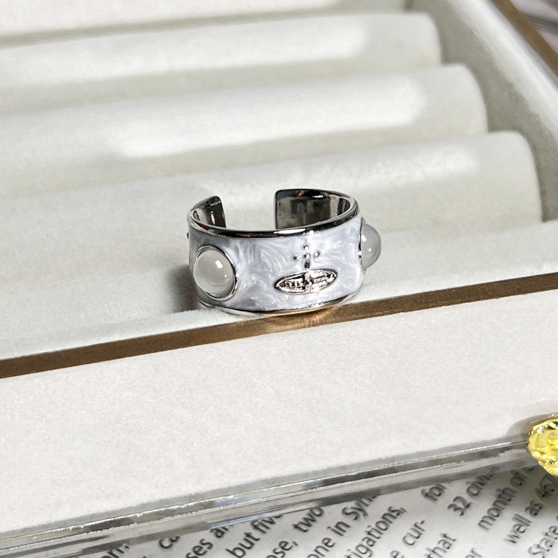 Wholesale White Drop Glaze Butterfly Saturn Fashion Ring