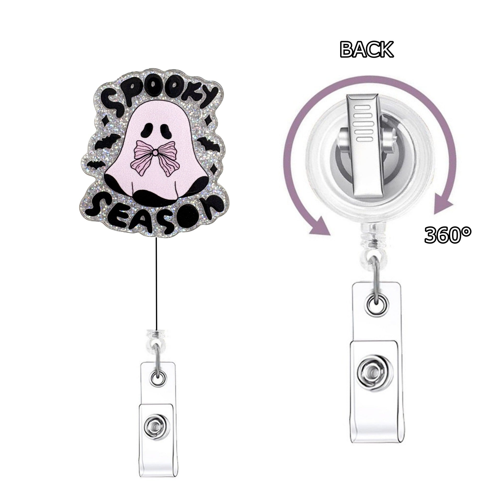 Wholesale Acrylic Ghost Nurse Badge Holder Retractable ID Reel - Trendy Casual Everyday Accessory