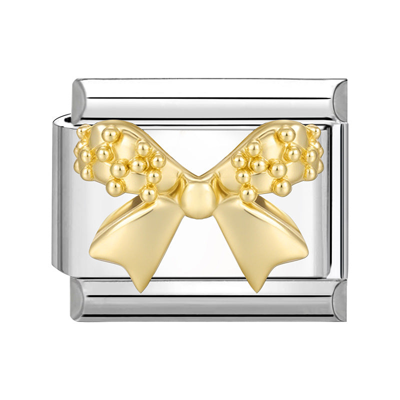 Wholesale Italian Charm Bracelet 9mm DIY Splicing Gold Butterfly Bow Stainless Steel Composable Bracelet