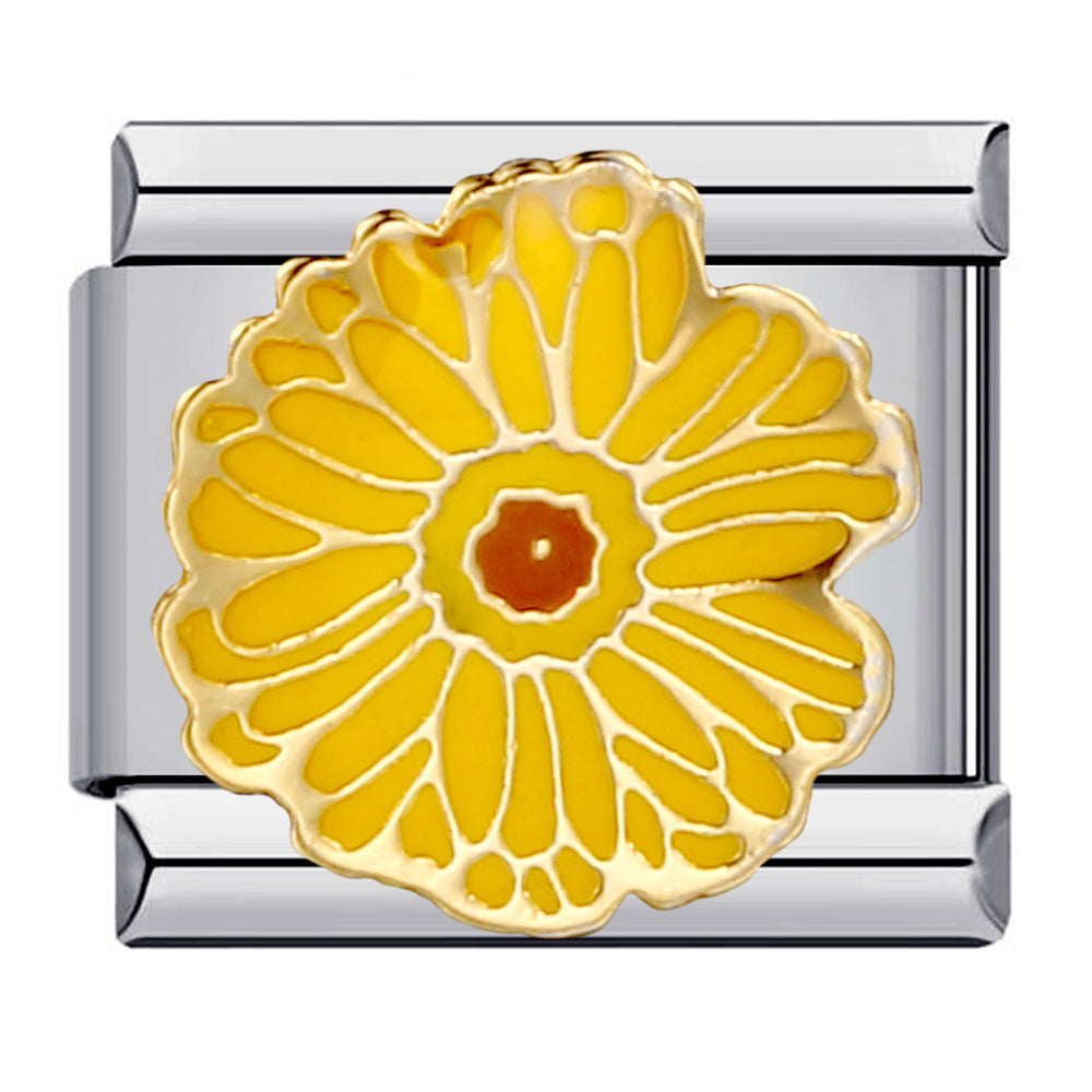 Wholesale flower series titanium steel bracelet welding pattern oil drop DIY Italian module Charms