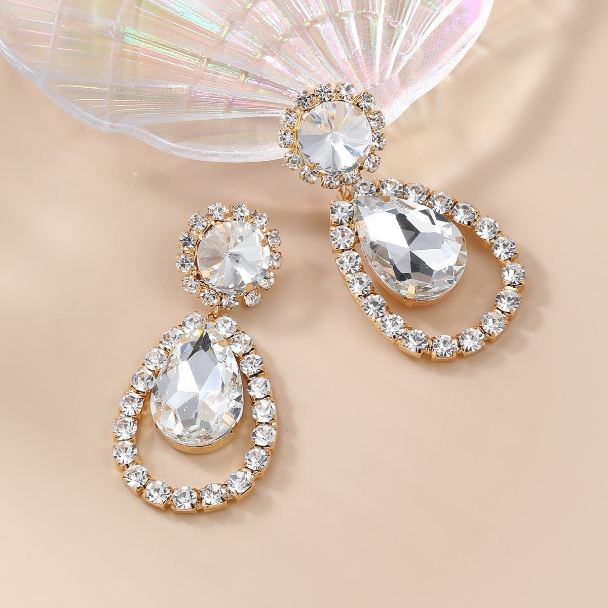 Wholesale drop-shaped full diamond banquet alloy earrings ACC-ES-JL027