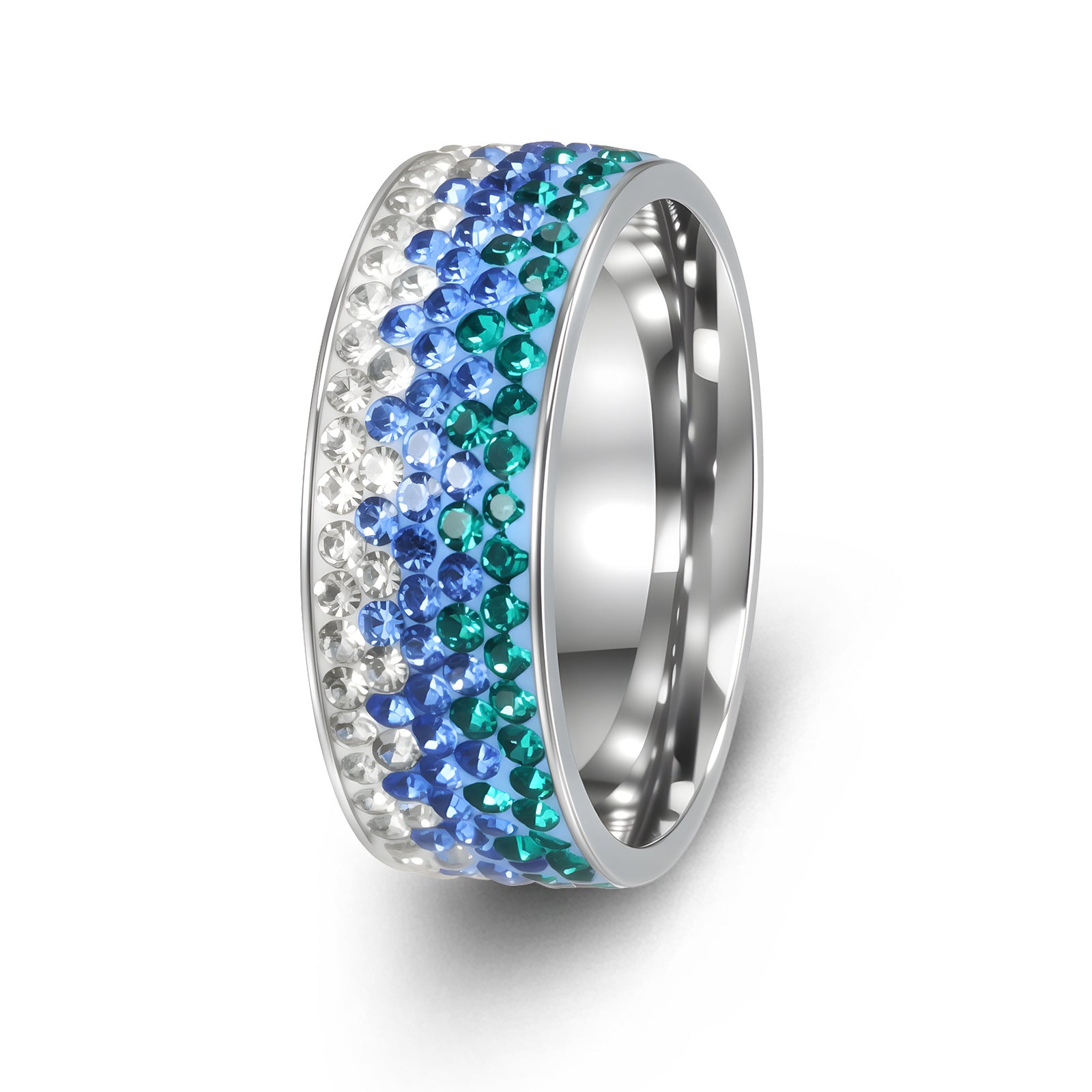 Wholesale European Style Stainless Steel Electroplated Five-Row Ring for Women - Fashion Jewelry Accessory