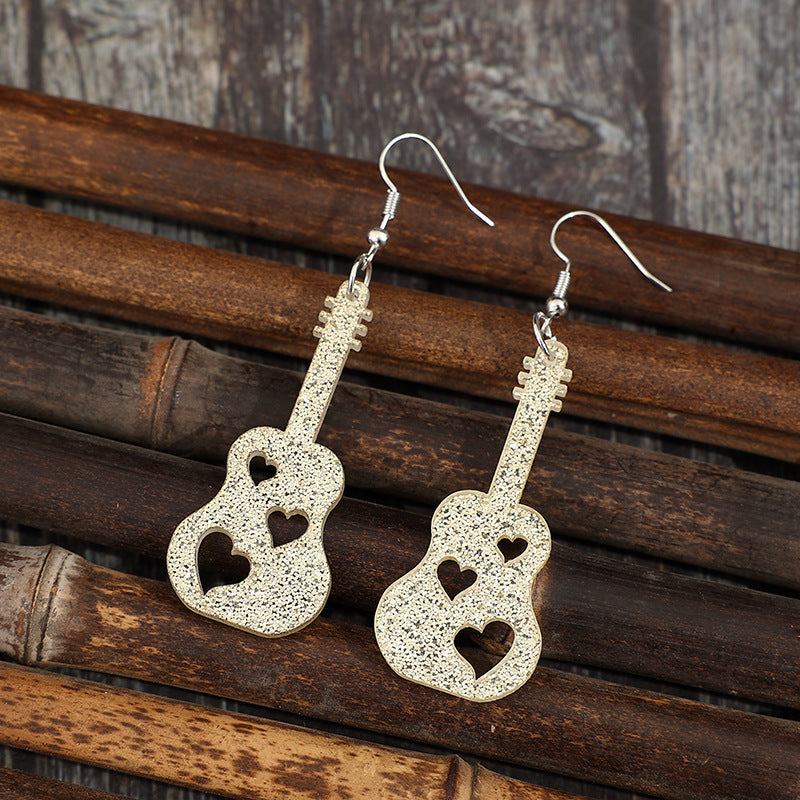 Wholesale Music Festival Guitar Sequin Acrylic Earrings