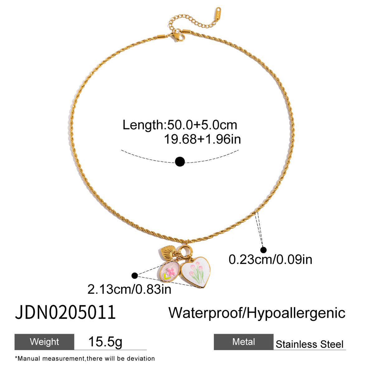 Wholesale 18K Gold Stainless Steel Love Heart Oil Drop Print Necklace