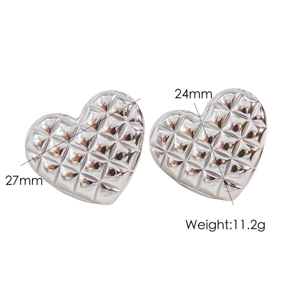 Wholesale  Stainless Steel Diamond Pattern Heart-shaped Earrings