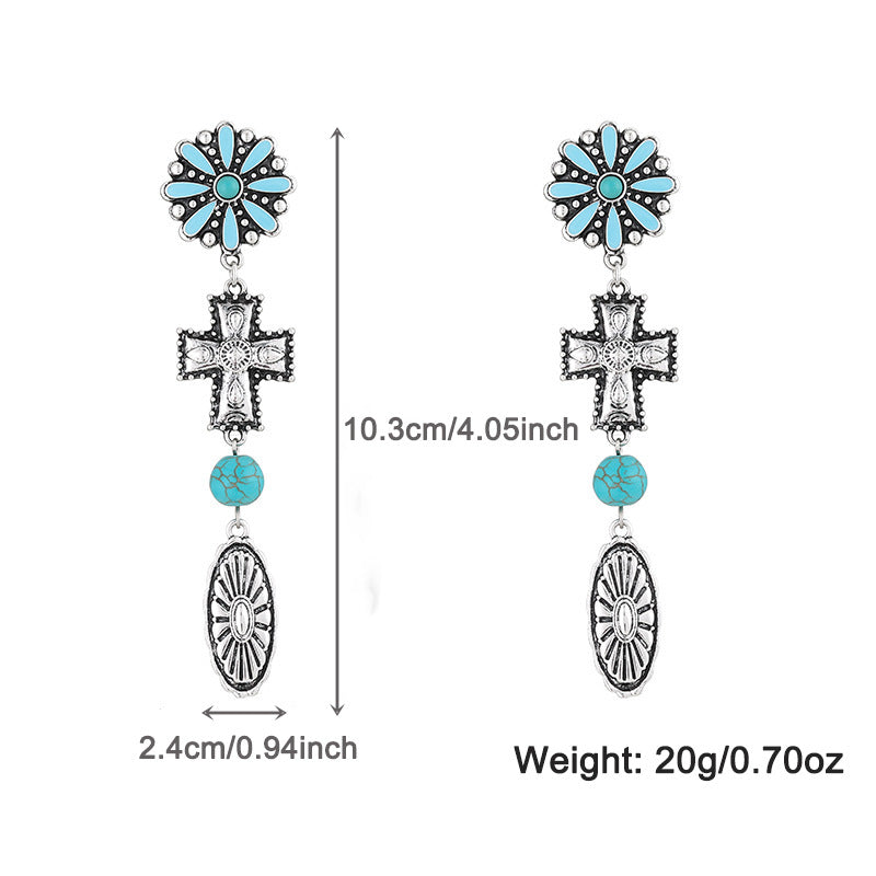 Wholesale Turquoise Wax Rope Necklace Cross Daisy Pendant Oil Drop Earrings ACC-NE-KJ003