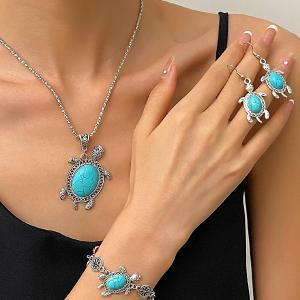Wholesale Bohemian Vintage Turquoise Turtle Earrings,  Bracelet,  and Necklace Set