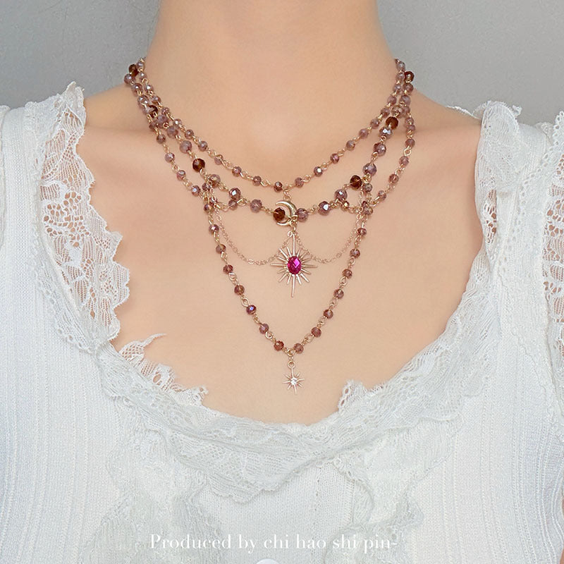 Wholesale Exaggerated moon and sun tassel necklace