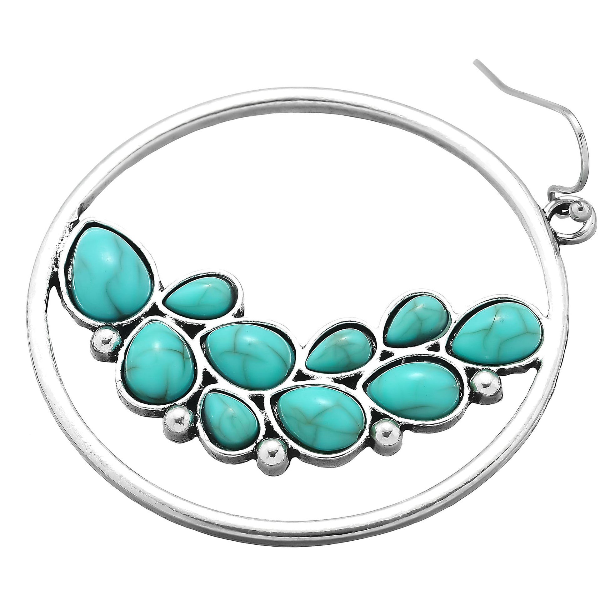 Wholesale personality exaggerated large circle leaves turquoise earrings