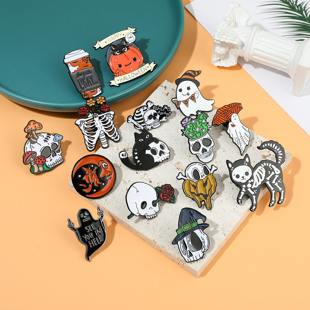 Wholesale  series brooch Ghost skull with hat accessories