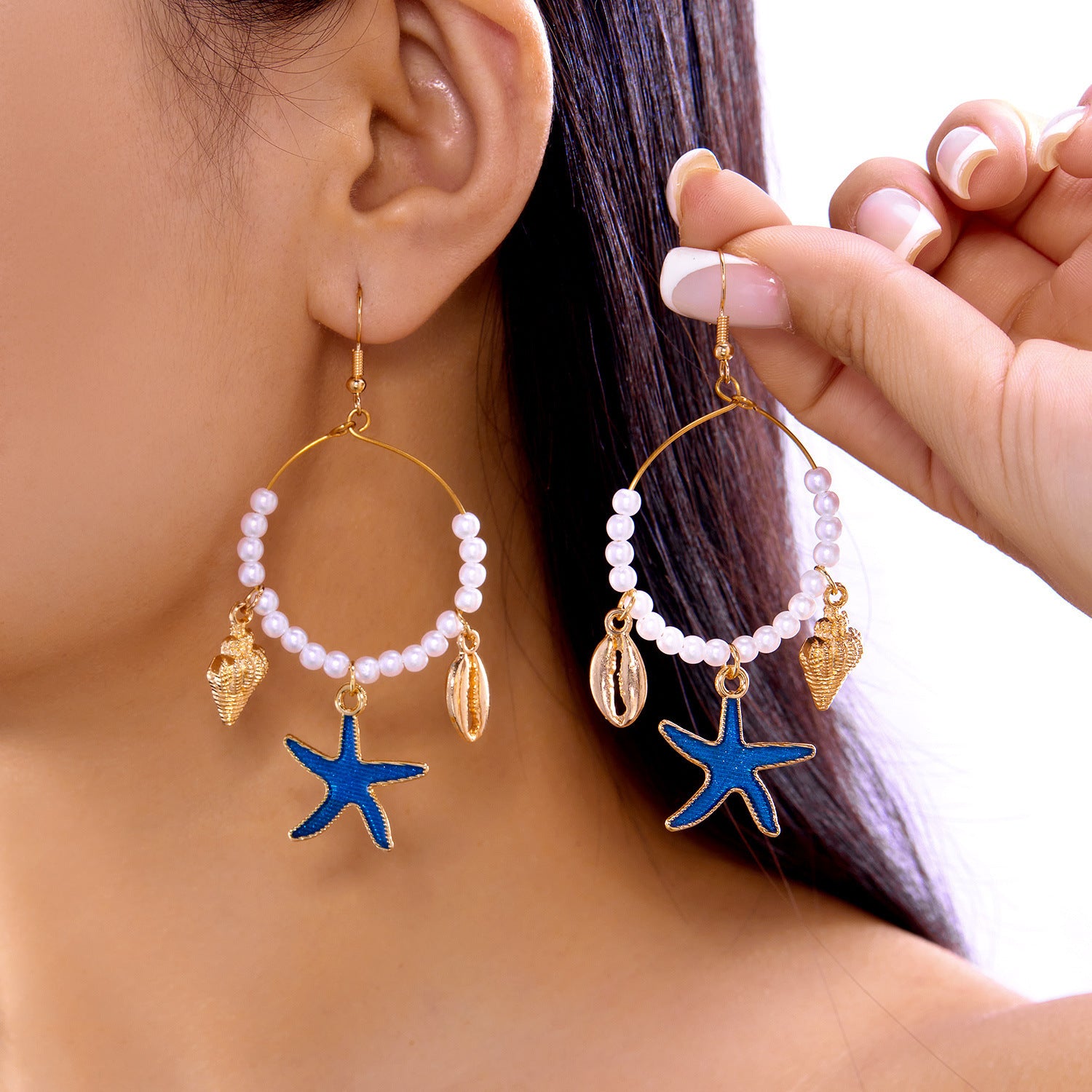 Wholesale Ocean element starfish and fish pendant earrings