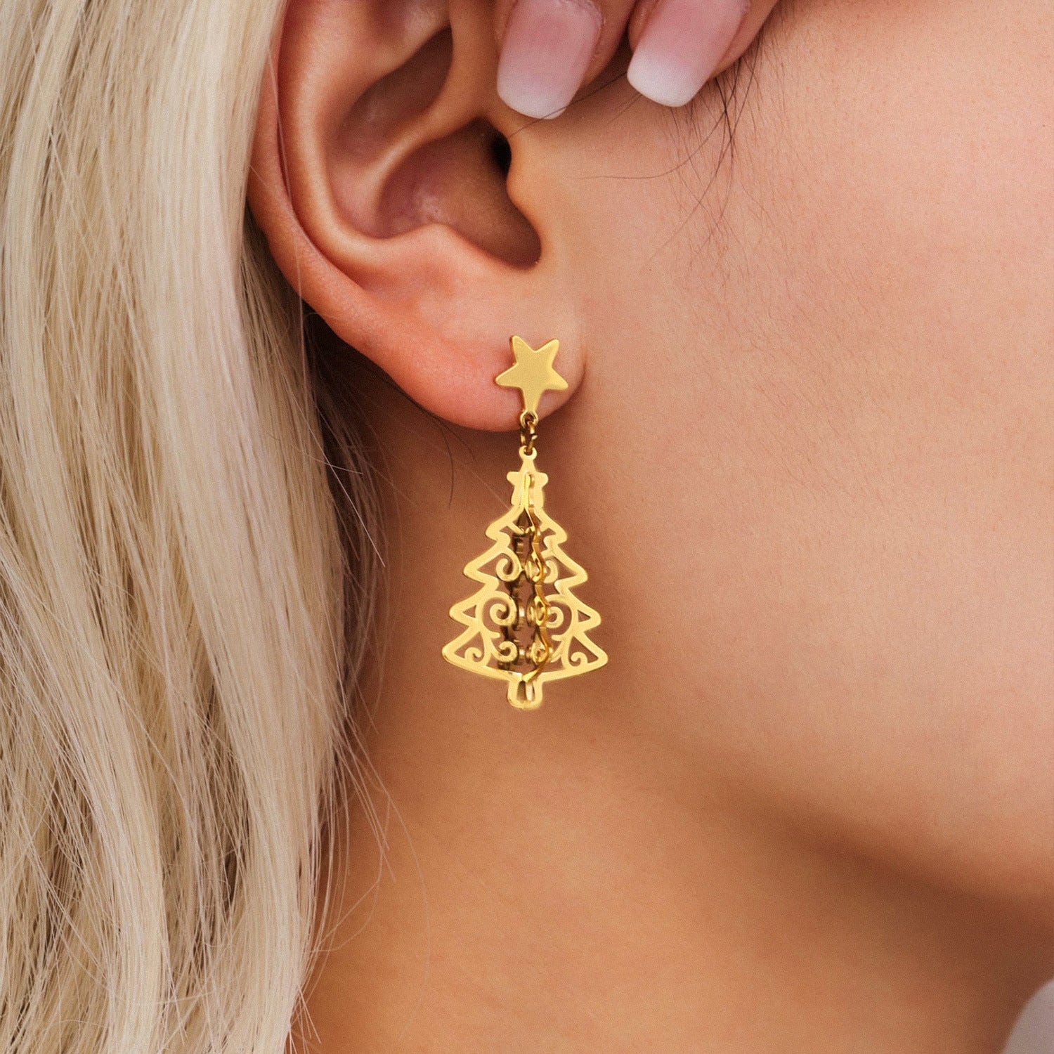 Wholesale Christmas Stainless Steel Creative Tree of Life Earrings