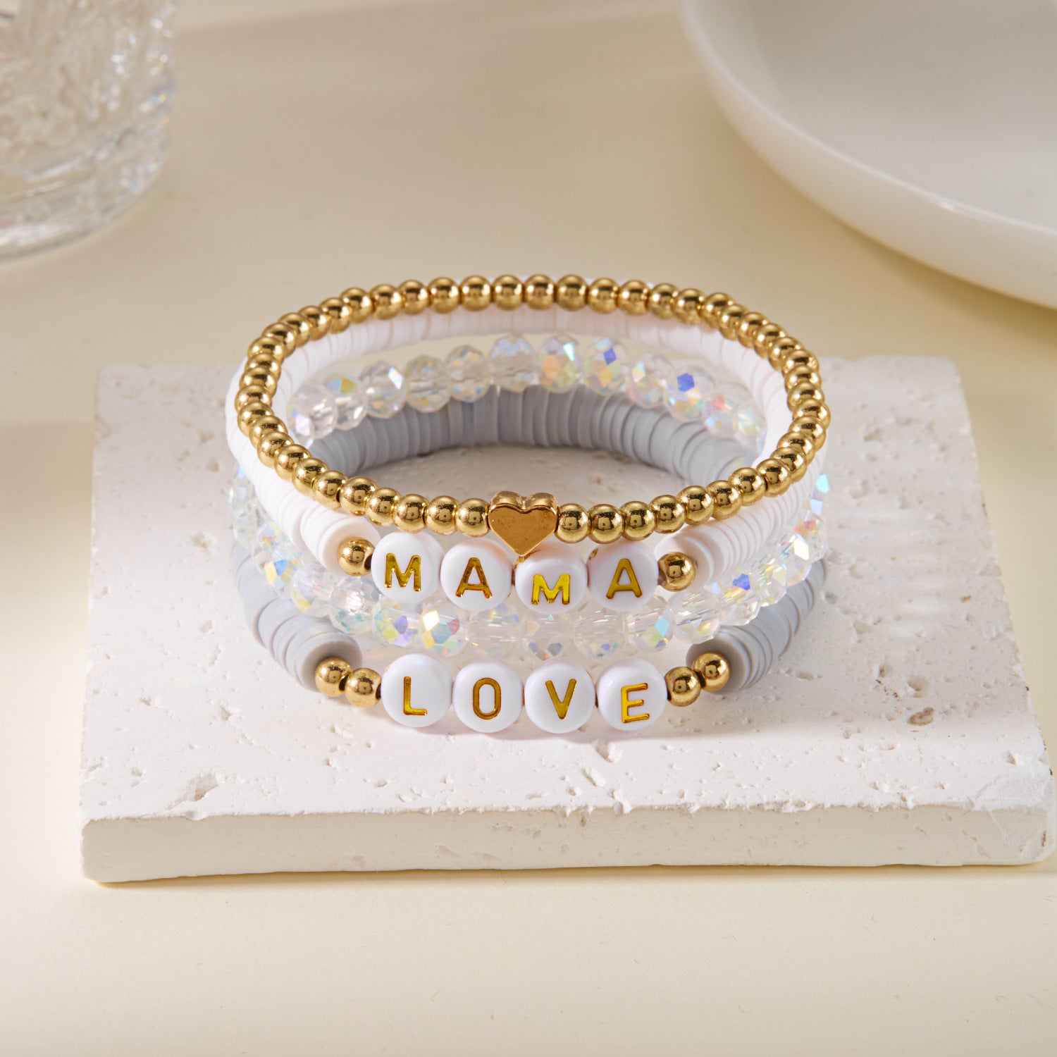 Wholesale 4pcs/set  Mother's Day Mama Soft Pottery Crystal Bracelet