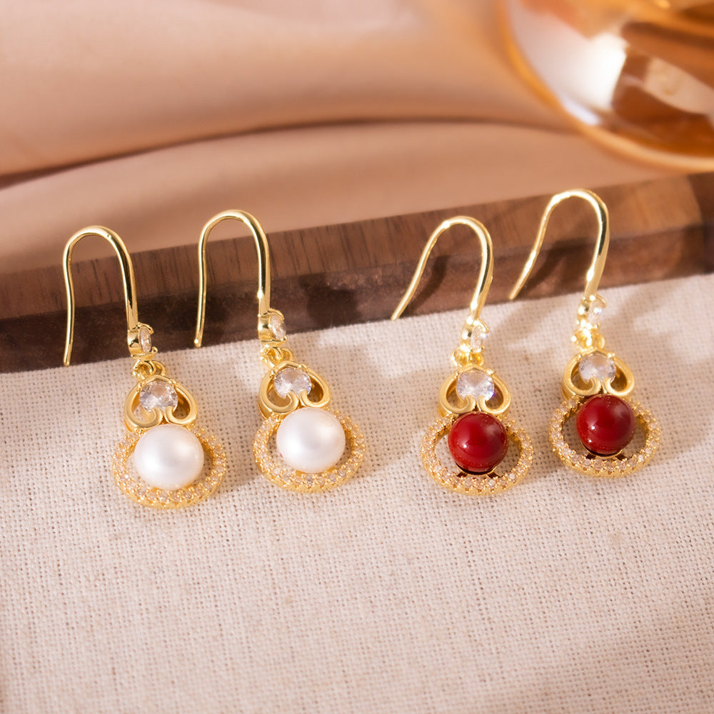 Wholesale Zircon  Pearl Ear Hook  Hollow Design Earrings Retro  Earrings