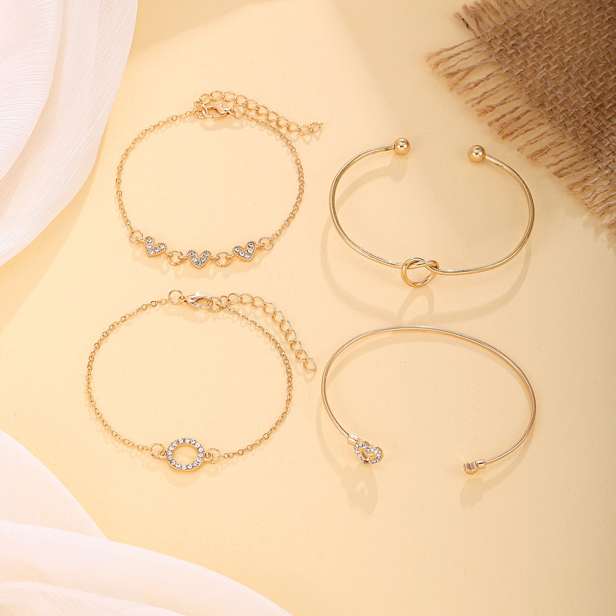 Wholesale Gold Tone Geometric Hollow Heart Design Women S Bracelet Set Of 4 Layered Fashion Jewelry Accessory Gift