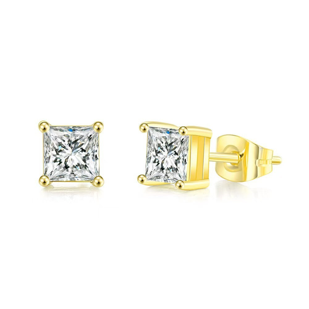 Wholesale Square diamond zircon earrings four-claw round diamond