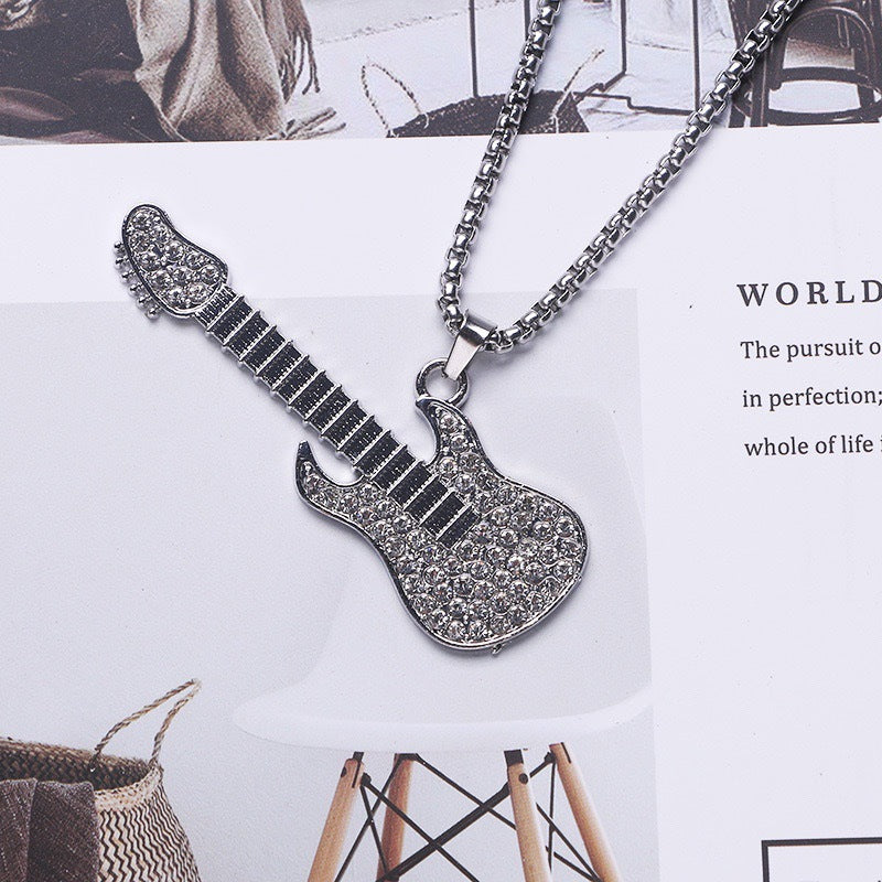 Wholesale Hip Hop Guitar Pendant Necklace with Diamond Finish - Trendy Fashion Accessory for Boutique Resale
