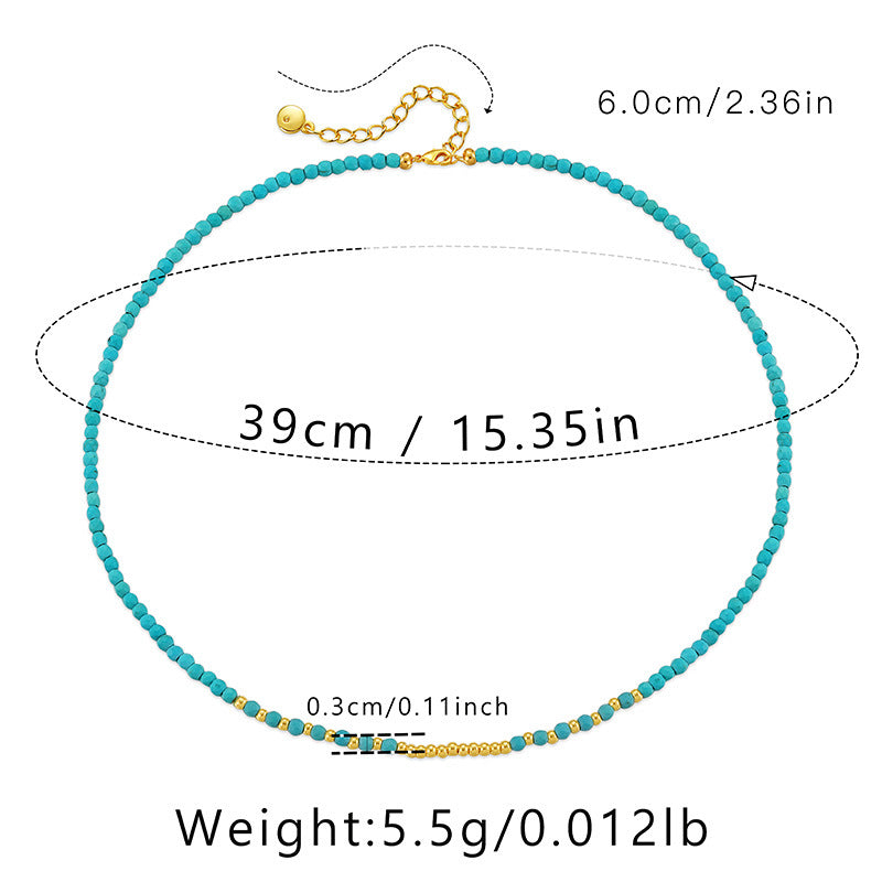 Wholesale Handmade Turquoise Beaded Necklace 18K Gold Plated Clavicle Chain Boutique Resale
