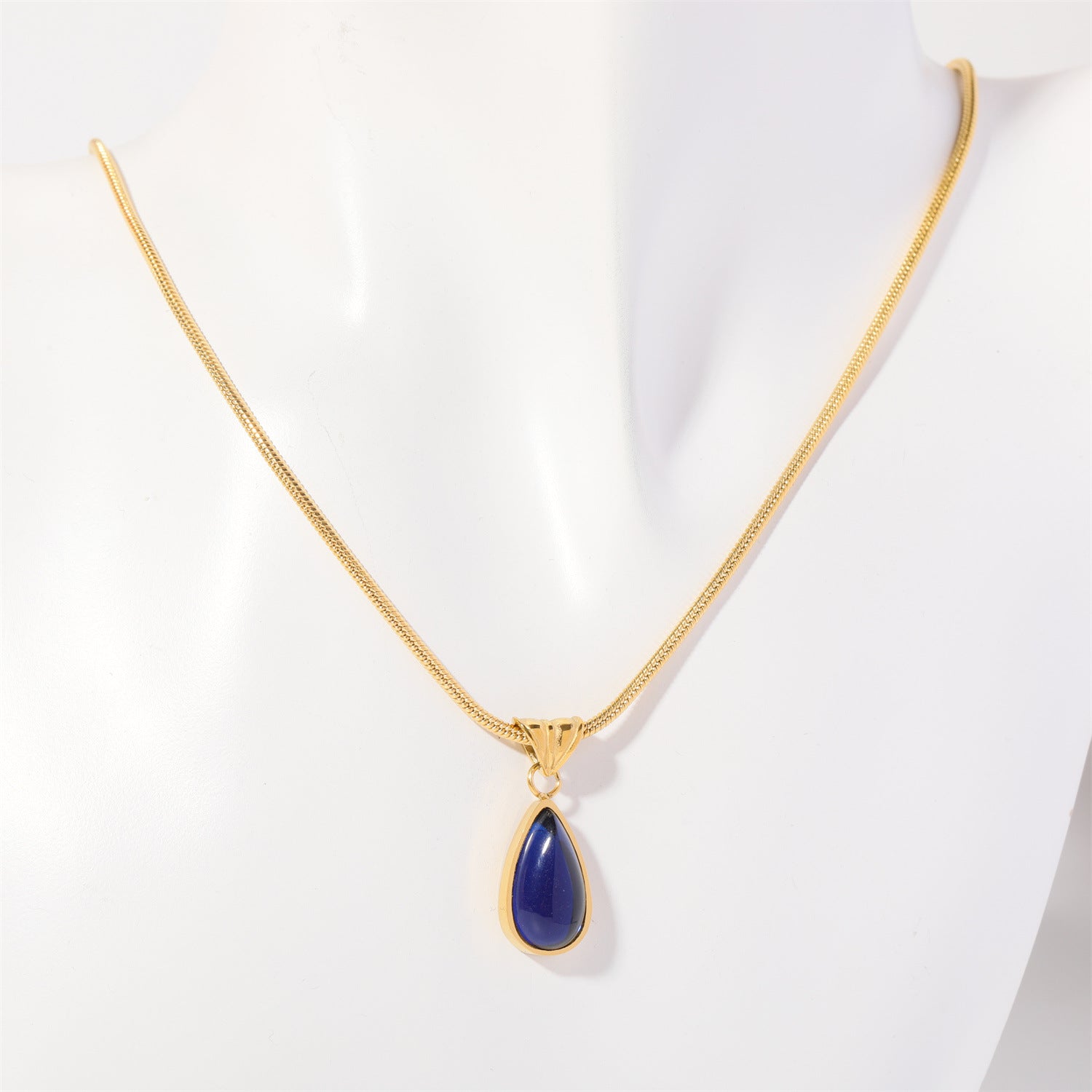 Wholesale 18K Gold Plated 12 Birthstone Titanium Steel Water Drop Necklace