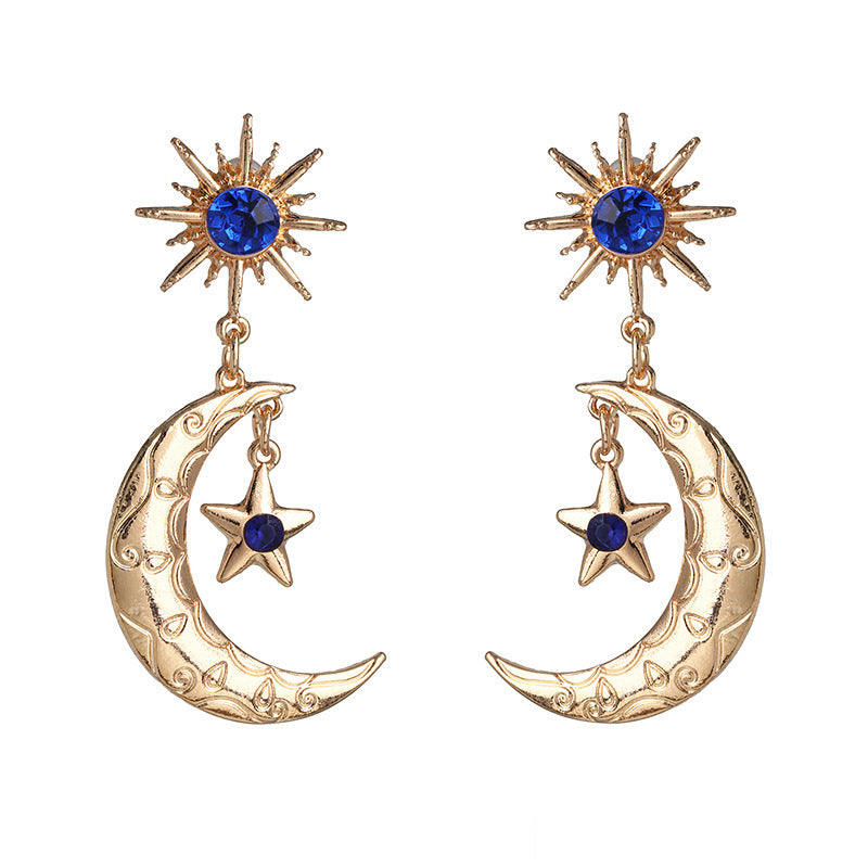 Wholesale  Alloy Distinctive Diamond  Star Moon Earrings