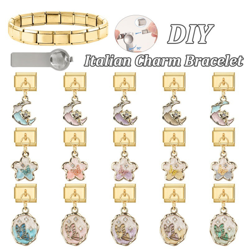Wholesale Italian Charm Bracelet 9mm DIY Splicing Gold Pendant Stainless Steel Composable Bracelet